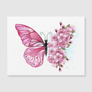 Flower Butterfly with Pink Sakura Magnetkarte