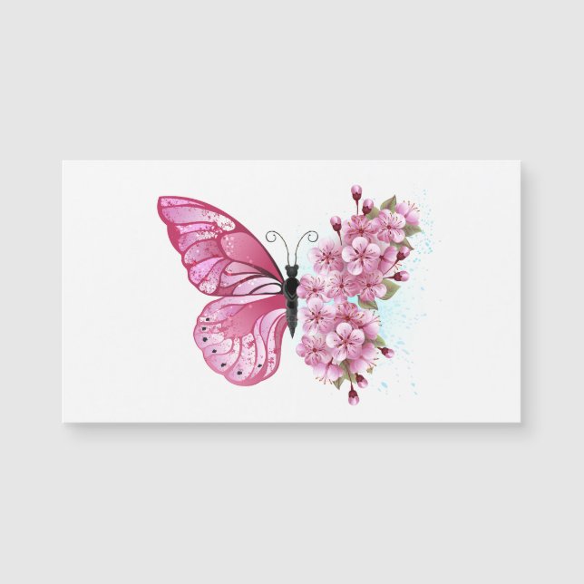 Flower Butterfly with Pink Sakura Magnetkarte (Vorderseite)