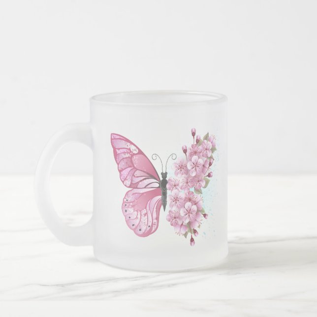 Flower Butterfly with Pink Sakura Mattglastasse (Links)