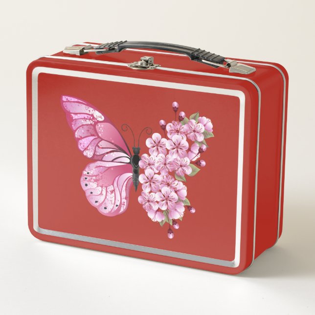 Flower Butterfly with Pink Sakura Metall Brotdose (Vorderseite)