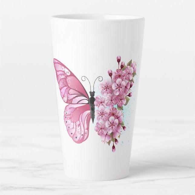Flower Butterfly with Pink Sakura Milchtasse (Vorderseite)