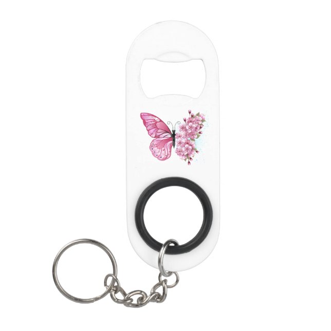 Flower Butterfly with Pink Sakura Mini Flaschenöffner (Vorderseite)