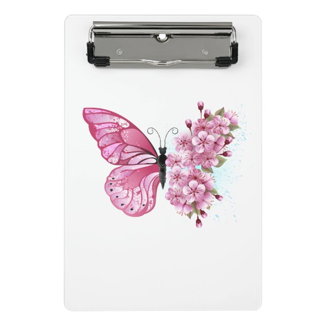 Flower Butterfly with Pink Sakura Mini Klemmbrett (Vorderseite)