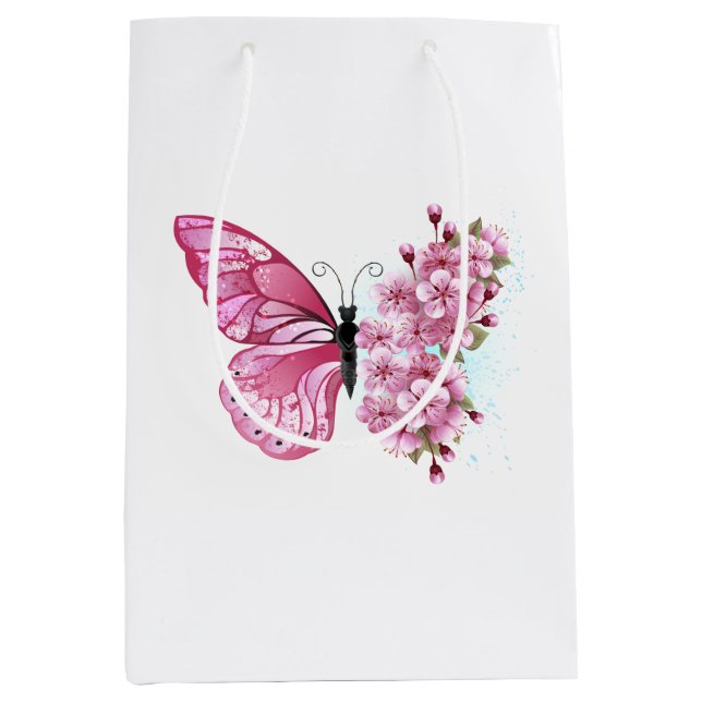 Flower Butterfly with Pink Sakura Mittlere Geschenktüte (Vorderseite)