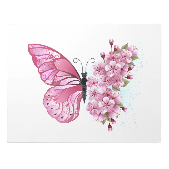 Flower Butterfly with Pink Sakura Notizblock (Vorderseite)