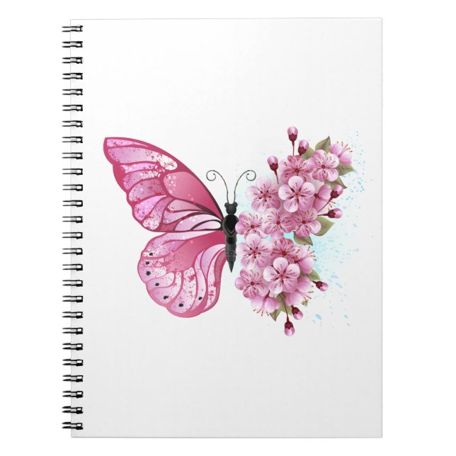 Flower Butterfly with Pink Sakura Notizblock (Vorderseite)