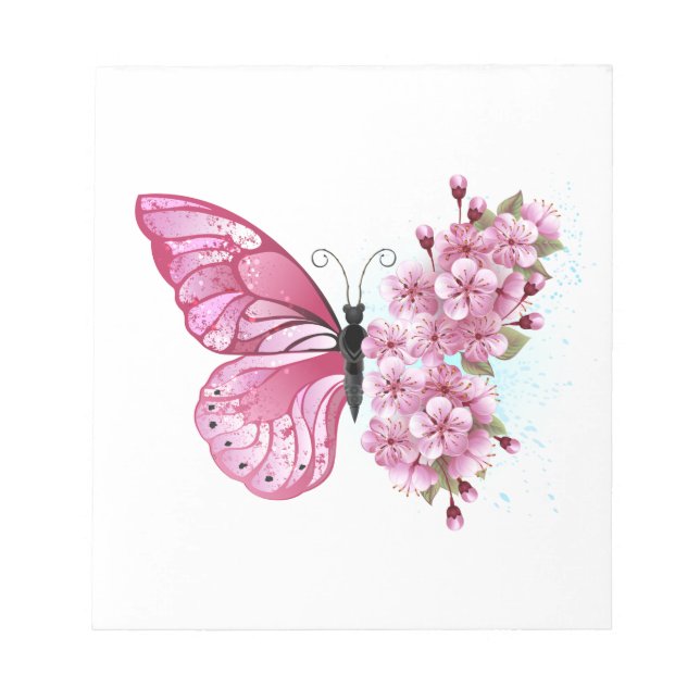 Flower Butterfly with Pink Sakura Notizblock (Vorderseite)