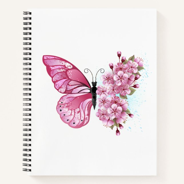 Flower Butterfly with Pink Sakura Notizbuch (Vorderseite)
