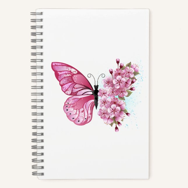 Flower Butterfly with Pink Sakura Notizbuch (Vorderseite)