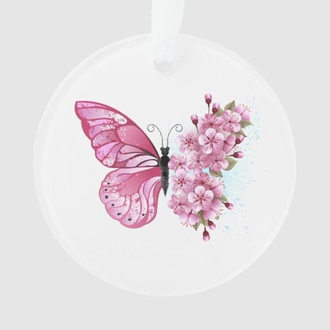 Flower Butterfly with Pink Sakura Ornament (Vorderseite)