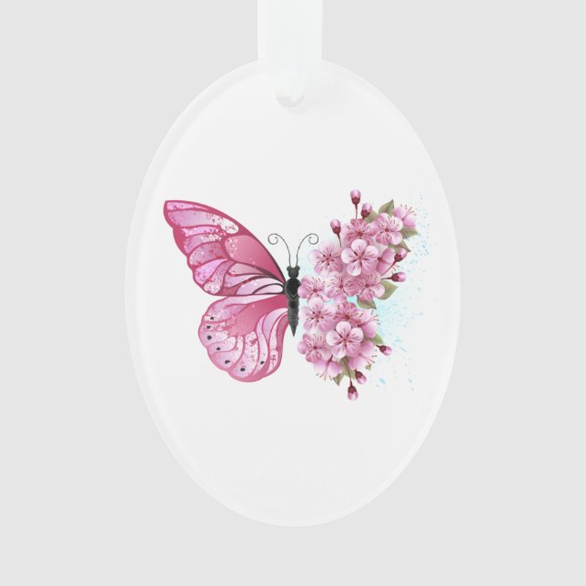 Flower Butterfly with Pink Sakura Ornament (Vorderseite)