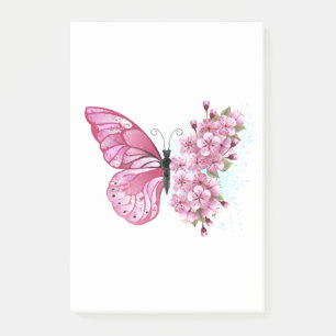 Flower Butterfly with Pink Sakura Post-it Klebezettel