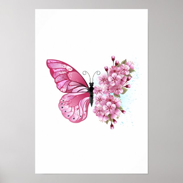 Flower Butterfly with Pink Sakura Poster (Vorne)