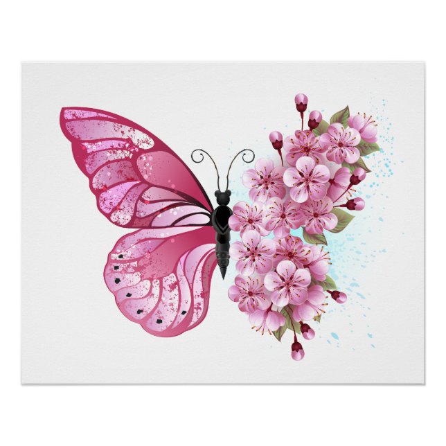 Flower Butterfly with Pink Sakura Poster (Vorderseite)