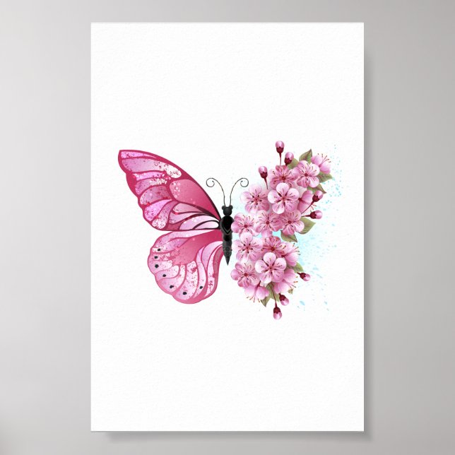 Flower Butterfly with Pink Sakura Poster (Vorne)