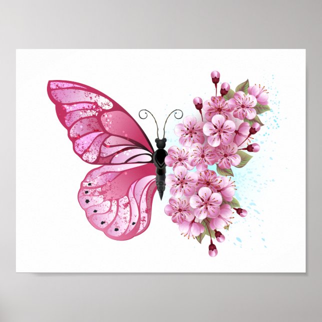 Flower Butterfly with Pink Sakura Poster (Vorne)