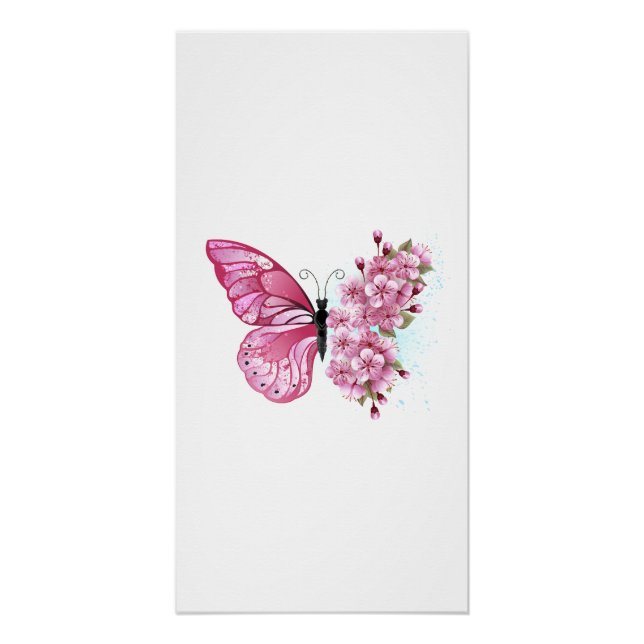 Flower Butterfly with Pink Sakura Poster (Vorderseite)