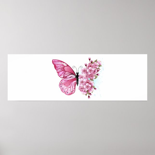Flower Butterfly with Pink Sakura Poster (Vorne)