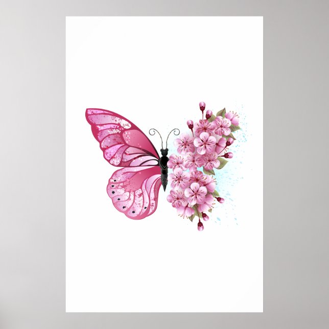 Flower Butterfly with Pink Sakura Poster (Vorne)