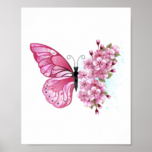 Flower Butterfly with Pink Sakura Poster (Vorne)