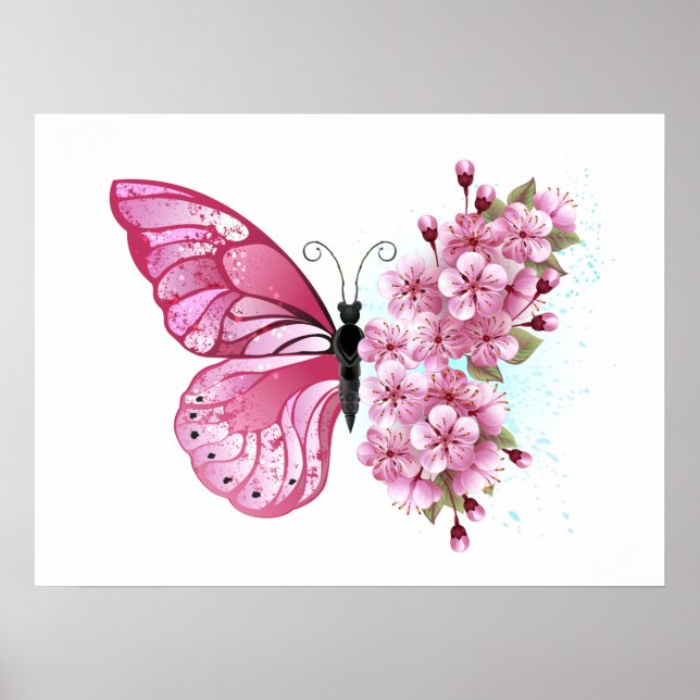 Flower Butterfly with Pink Sakura Poster (Vorne)