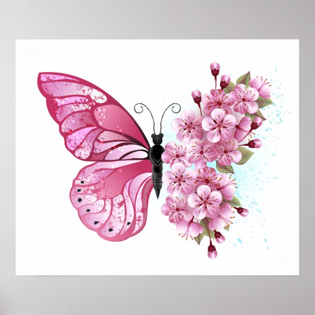 Flower Butterfly with Pink Sakura Poster (Vorne)