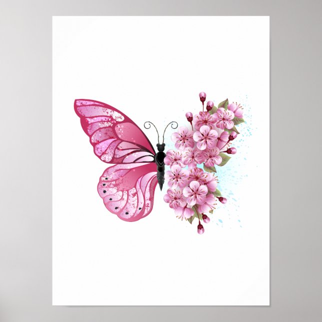 Flower Butterfly with Pink Sakura Poster (Vorne)
