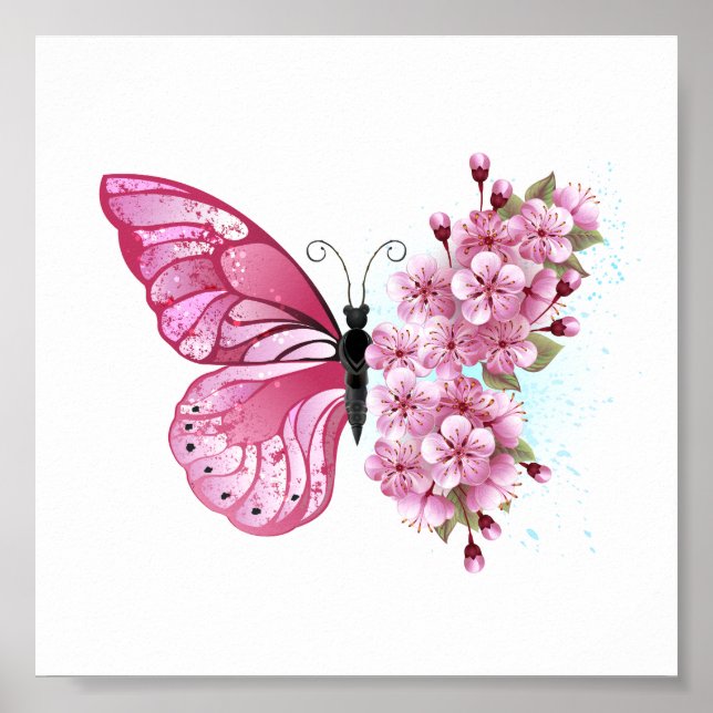 Flower Butterfly with Pink Sakura Poster (Vorne)