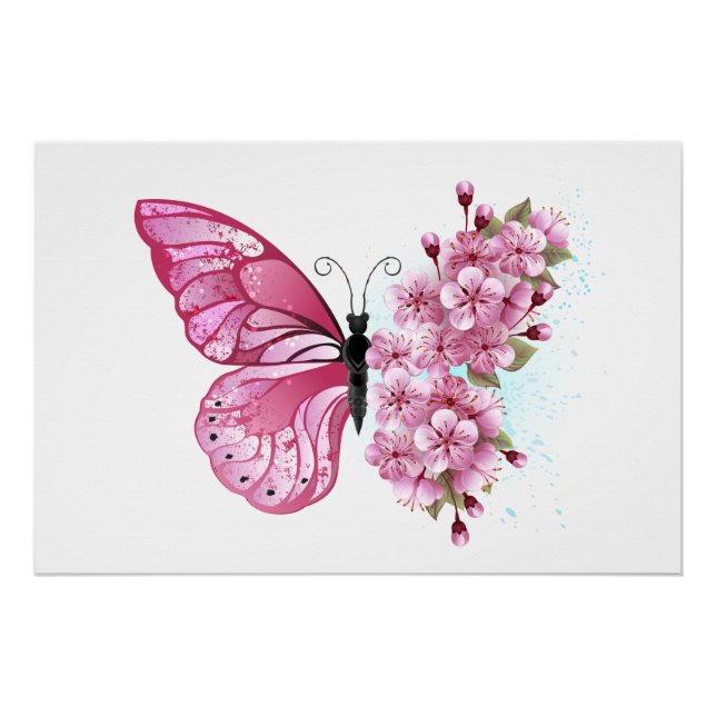 Flower Butterfly with Pink Sakura Poster (Vorderseite)