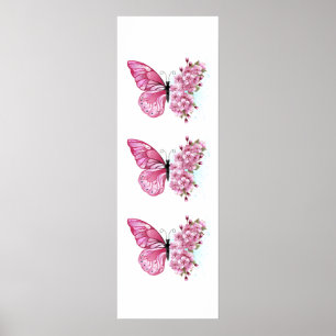 Flower Butterfly with Pink Sakura Poster