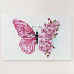 Flower Butterfly with Pink Sakura Puzzle