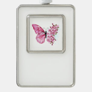 Flower Butterfly with Pink Sakura Rahmen-Ornament Silber