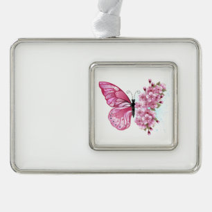 Flower Butterfly with Pink Sakura Rahmen-Ornament Silber