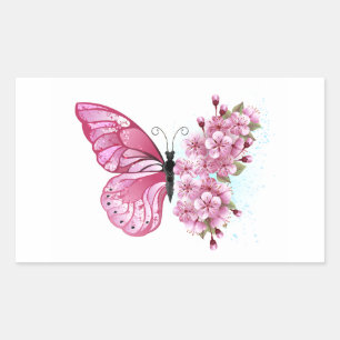 Flower Butterfly with Pink Sakura Rechteckiger Aufkleber