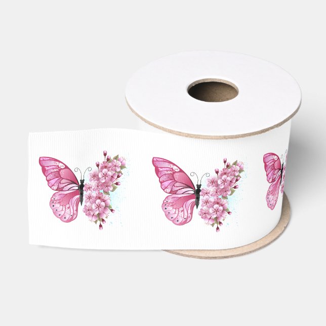 Flower Butterfly with Pink Sakura Ripsband (Spule)