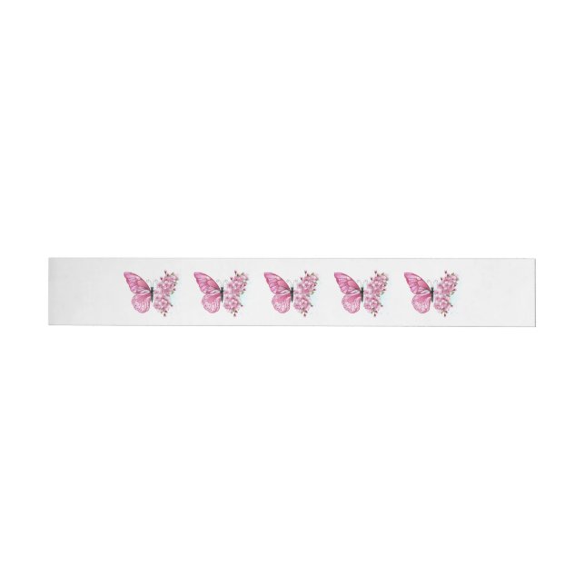 Flower Butterfly with Pink Sakura Rundum-Adressaufkleber (Person)