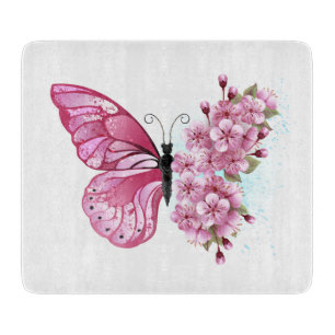 Flower Butterfly with Pink Sakura Schneidebrett