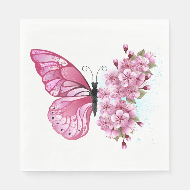 Flower Butterfly with Pink Sakura Serviette (Vorderseite)