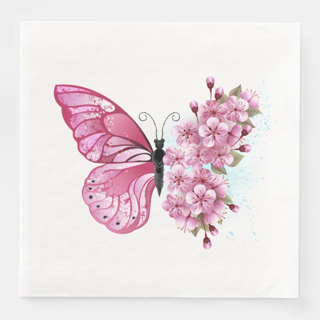 Flower Butterfly with Pink Sakura Serviette (Vorderseite)