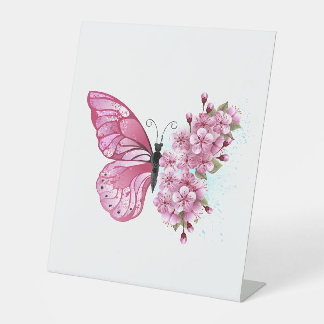 Flower Butterfly with Pink Sakura Sockelschild (Vorderseite)