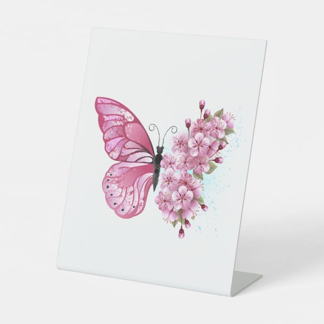 Flower Butterfly with Pink Sakura Sockelschild (Vorderseite)