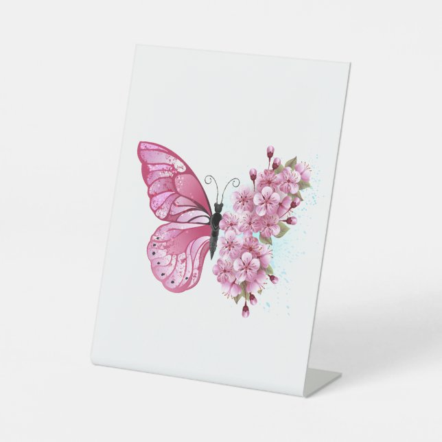 Flower Butterfly with Pink Sakura Sockelschild (Vorderseite)
