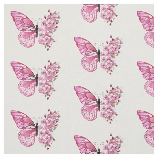 Flower Butterfly with Pink Sakura Stoff (Muster)