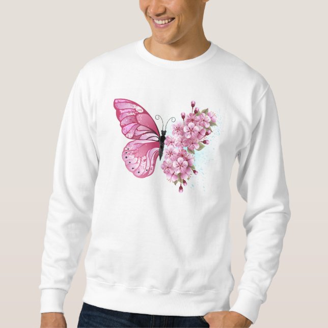 Flower Butterfly with Pink Sakura Sweatshirt (Vorderseite)