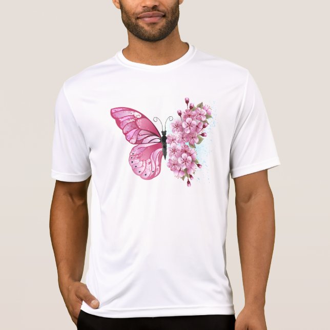 Flower Butterfly with Pink Sakura T-Shirt (Vorderseite)