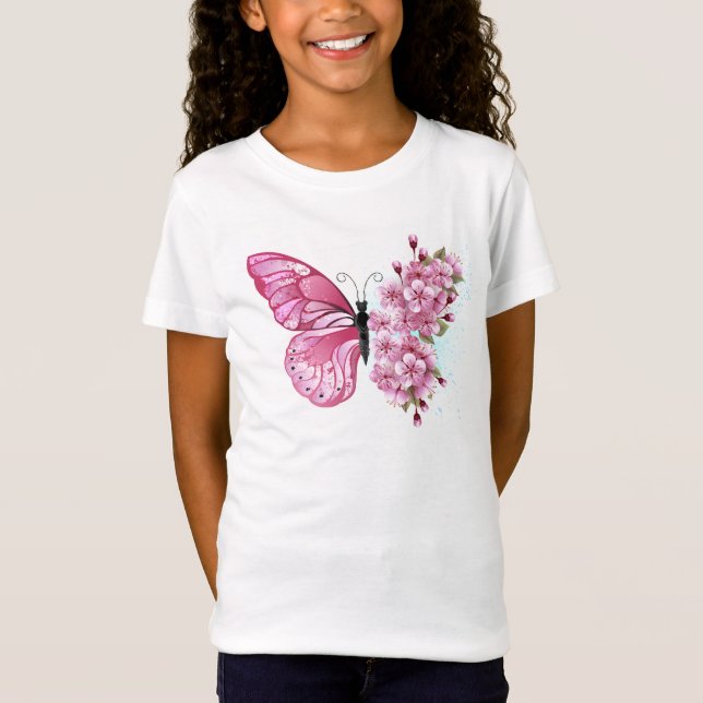 Flower Butterfly with Pink Sakura T-Shirt (Vorderseite)