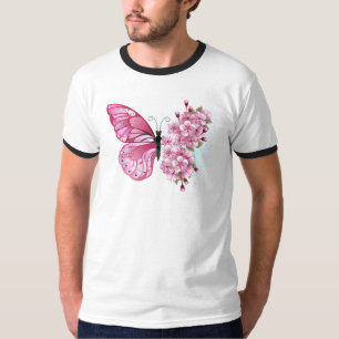 Flower Butterfly with Pink Sakura T-Shirt