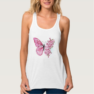 Flower Butterfly with Pink Sakura Tank Top