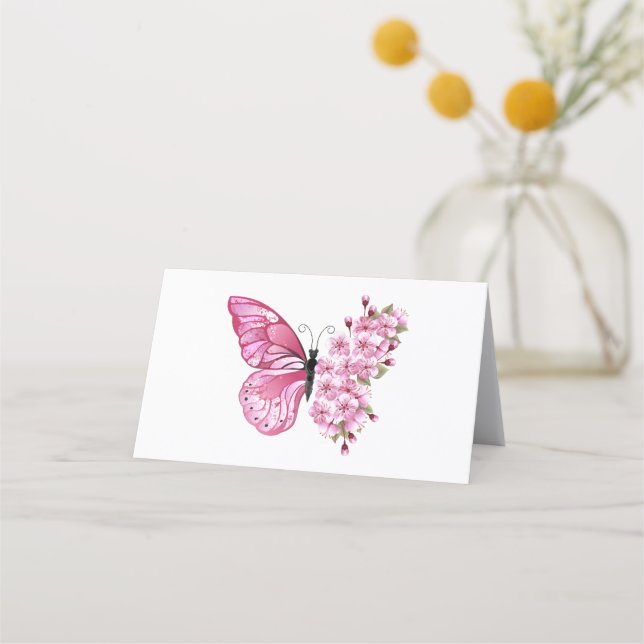 Flower Butterfly with Pink Sakura Terminkarte (Vorderseite)