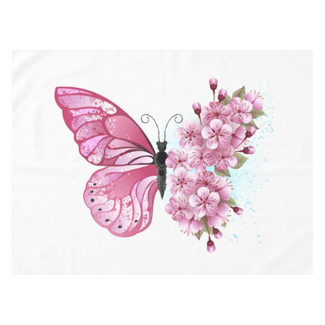 Flower Butterfly with Pink Sakura Tischdecke (Vorderseite (Horizontal))